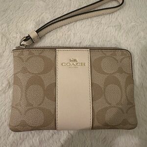 Coach Tan and Cream Signature Wristlet